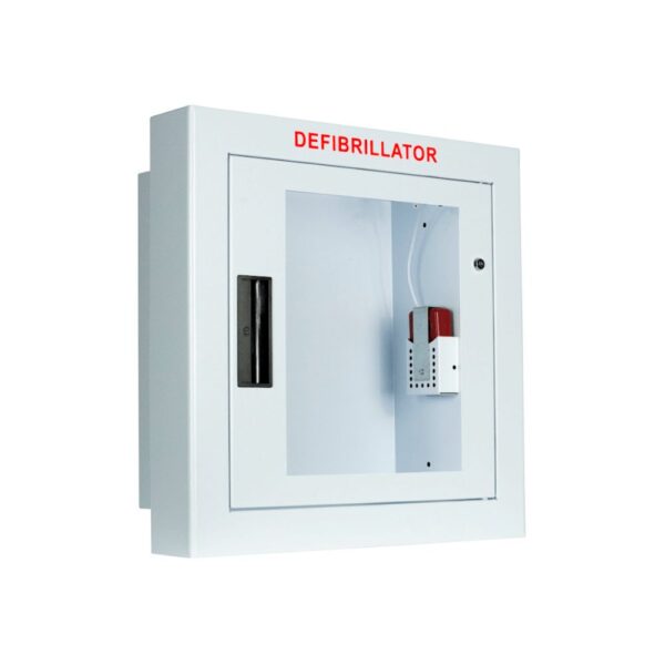 Semi-Recessed Large Defibrillator Wall Cabinet with Wall Sign