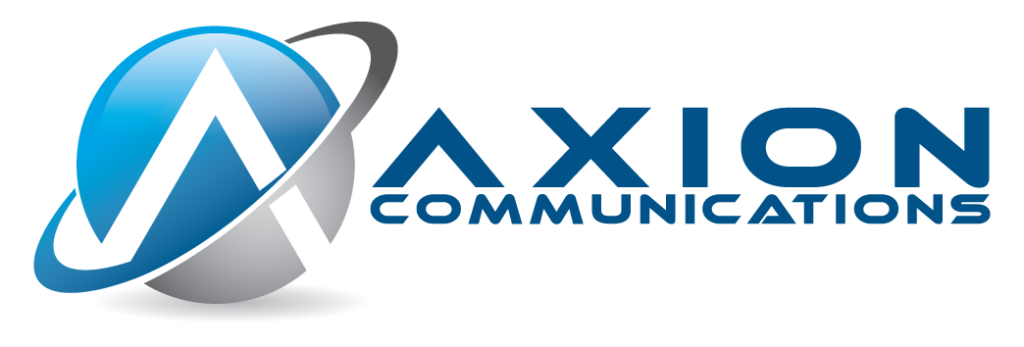 Axion Communications logo with blue globe.